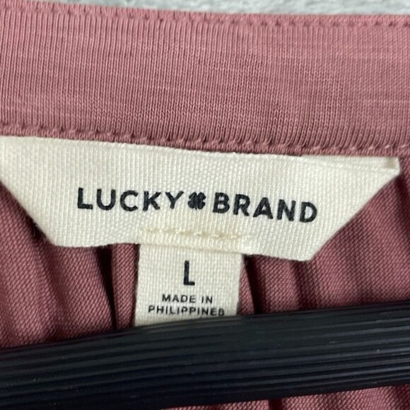Lucky Brand Mauve 3/4 Sleeve V-Neck Relaxed Fit Blouse Large d0032 - Picture 2 of 7